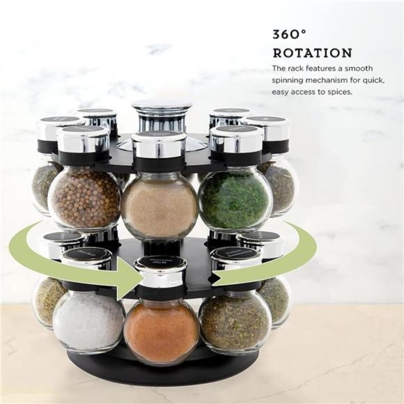 16 Jar Ellington Revolving Countertop Spice Rack with Lift & Pour Caps & Spices - Picture 6 of 6